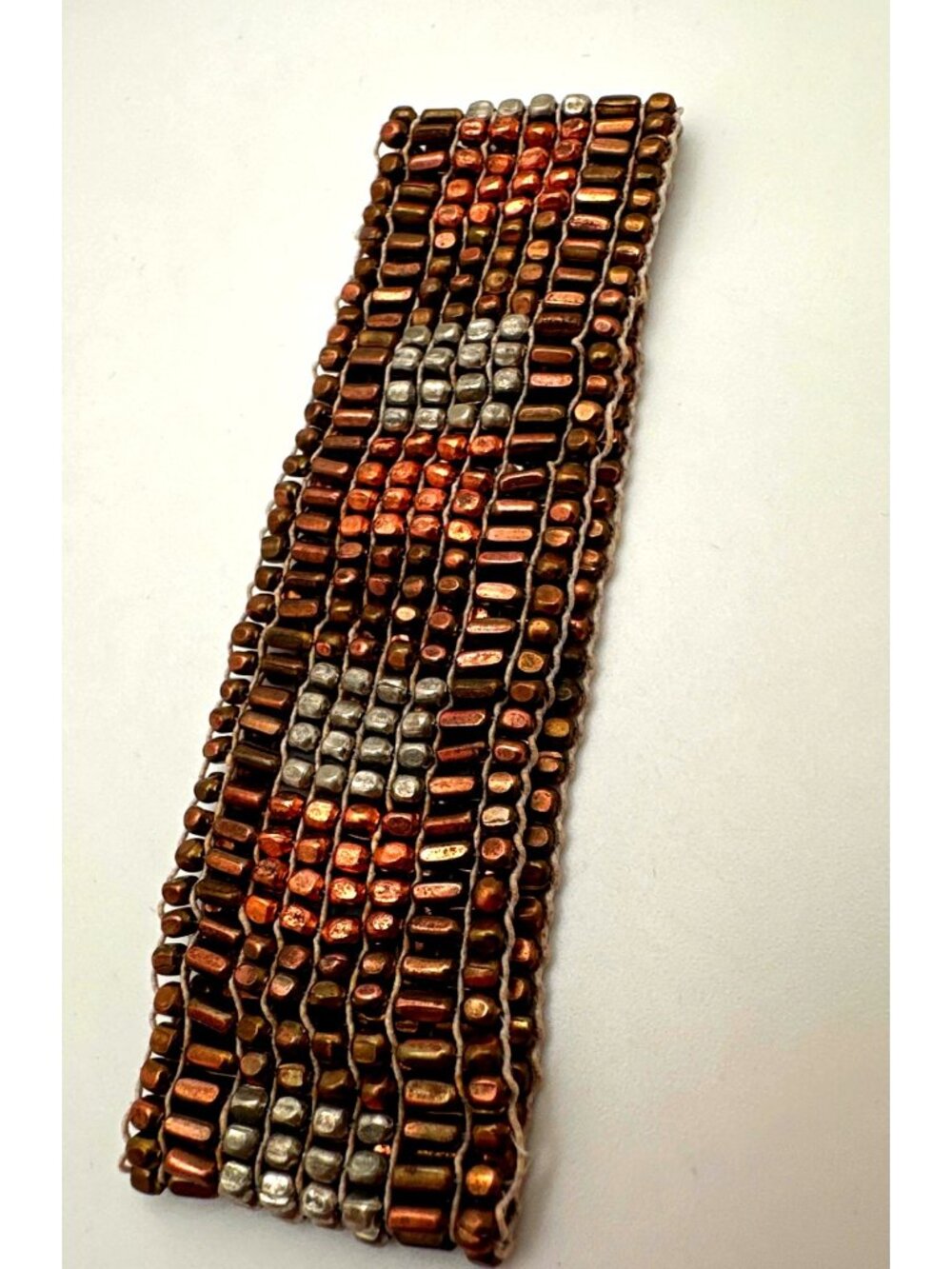 Edgy Metallic Copper Silver Beadwork Bracelet Slide Retro Style Shimmer